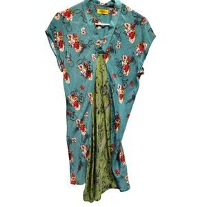 Benares Floral Bicycle Print V-Neck Tunic Dress XL‎